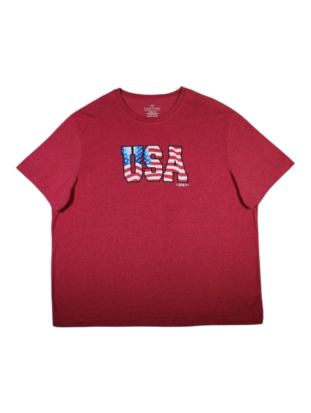Faded Glory USA American Flag Retro Graphic Tee Red T-Shirt XXL Casual Summer